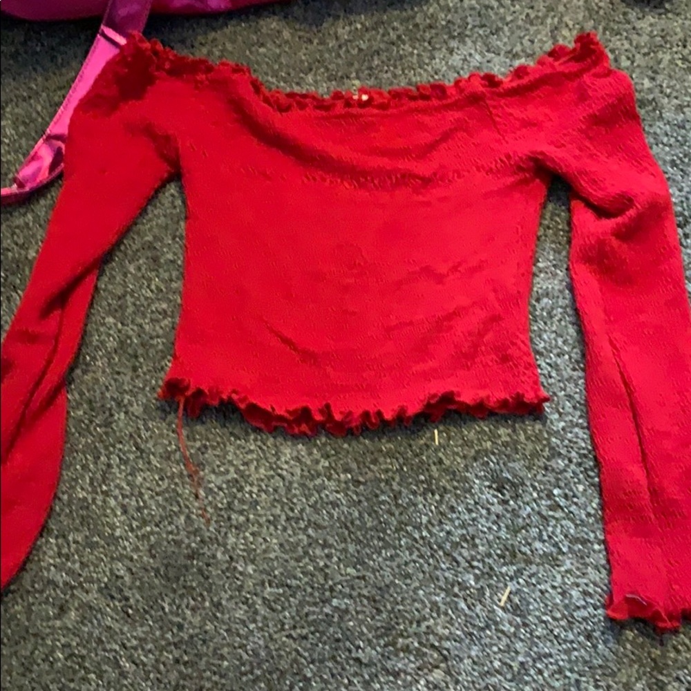 Off the shoulder red ribbed shirt, from ragstock